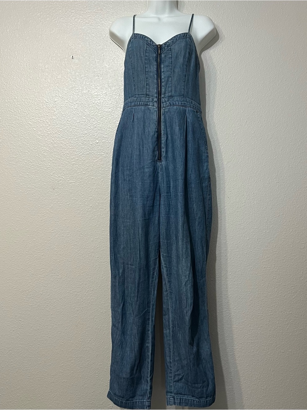 Pilcro Anthropologie Denim Jumpsuit Zip Front Overalls Women's 6